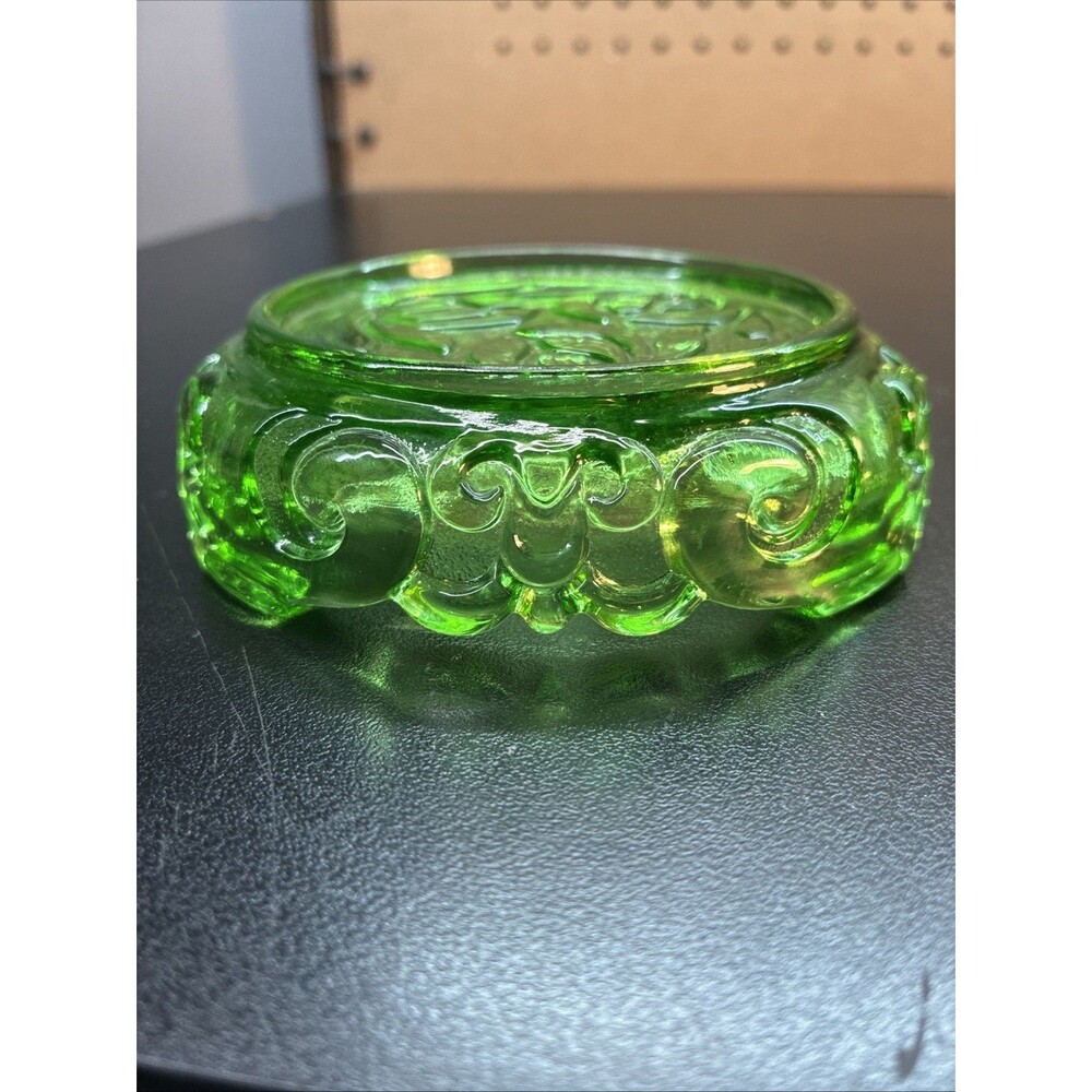 Fenton Art Glass Green Floral Flower Vase Bowl Base Stand ONLY Rare H2F Color
